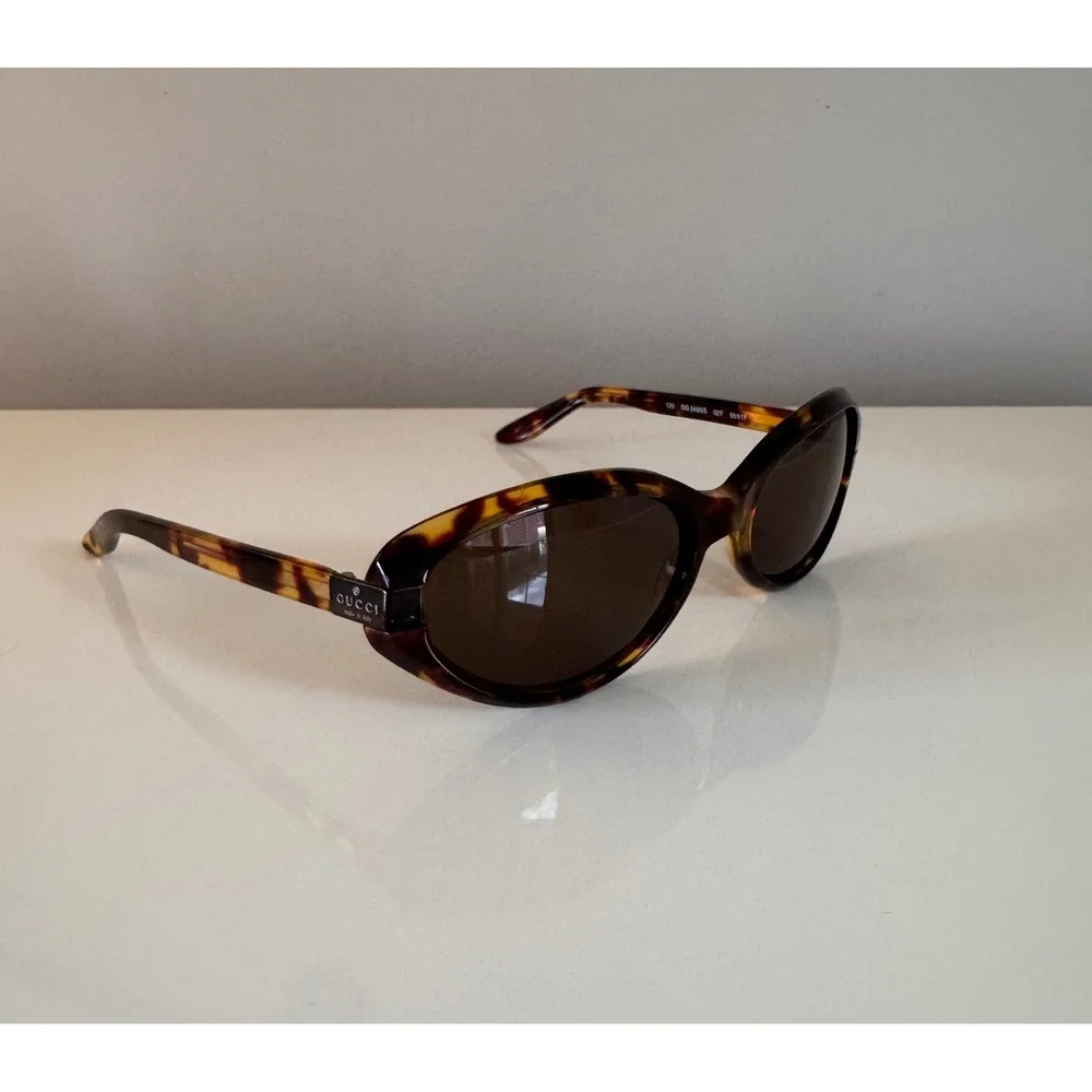 Gucci Vintage Y2K GG2465/S Tortoiseshell Oval Sunglasses Brown Made in Italy - Picture 2 of 16